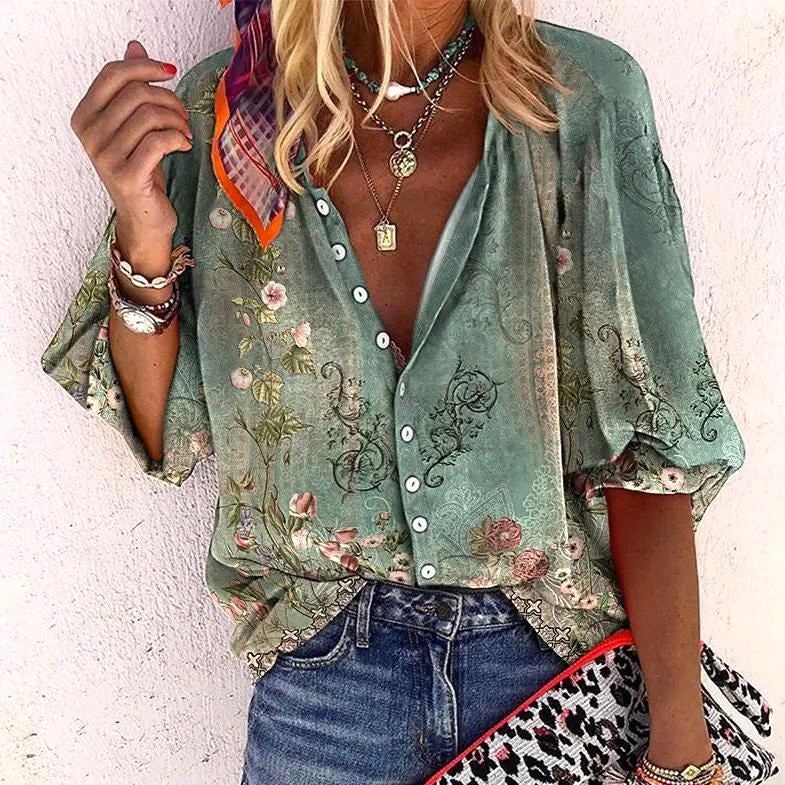 Kalielle | Women's Relaxed Casual Floral Boho Blouse — 1