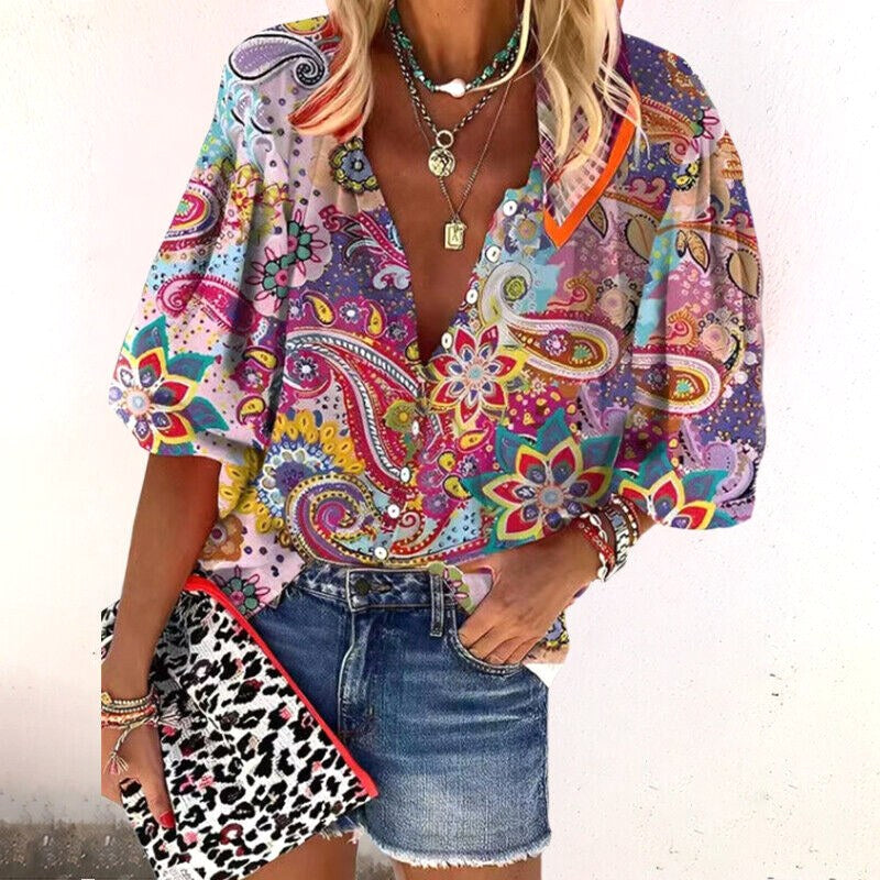 Kalielle | Women's Relaxed Casual Floral Boho Blouse — 2