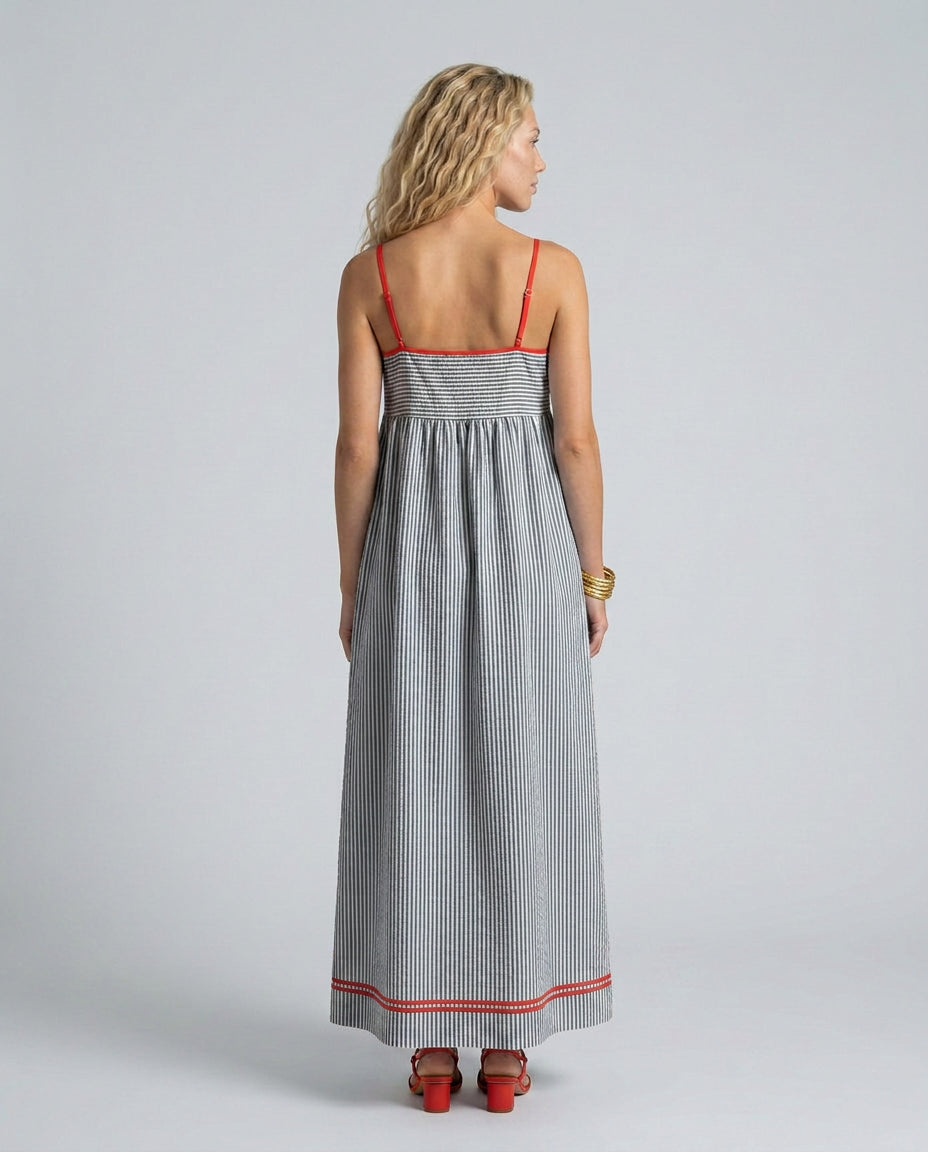 Kassia | Women's Wedding Guest Elegant Striped Maxi Dress with Spaghetti Straps Dresses — 2