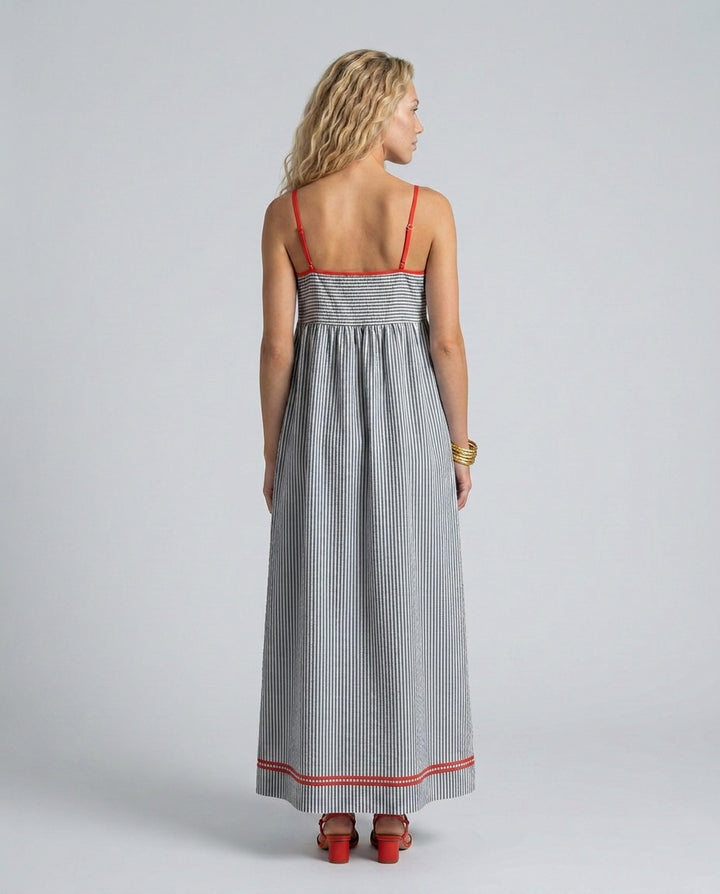 Kassia | Women's Wedding Guest Elegant Striped Maxi Dress with Spaghetti Straps Dresses — 2
