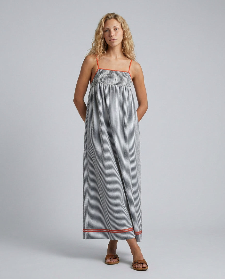 Kassia | Women's Wedding Guest Elegant Striped Maxi Dress with Spaghetti Straps Dresses — 3