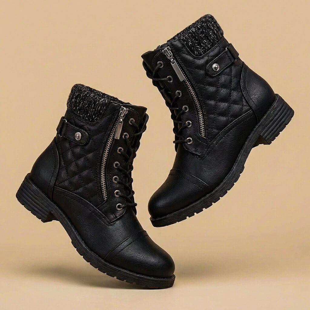 Katarina | Women's Western Style Knee-High Amara Leather Ankle Boots — Midnight Black