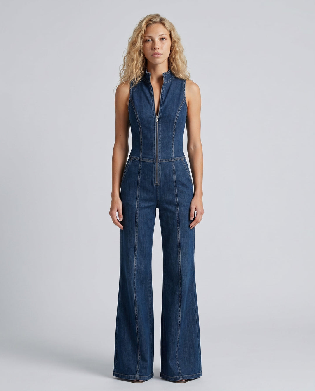 Kesiana | Women's Wide-Leg Elegant Denim Sleeveless Jumpsuit — 1