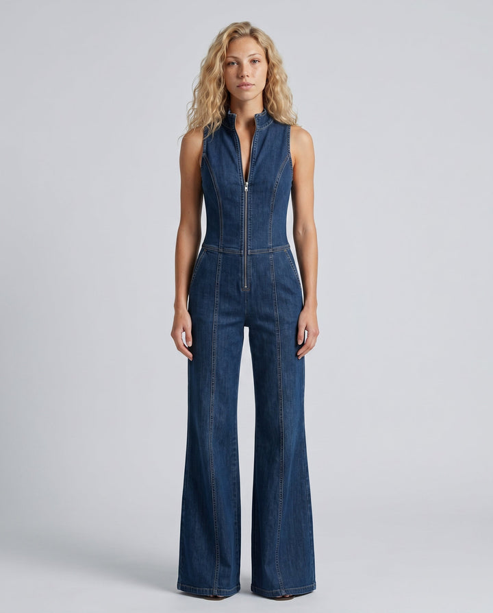 Kesiana | Women's Wide-Leg Elegant Denim Sleeveless Jumpsuit — 1