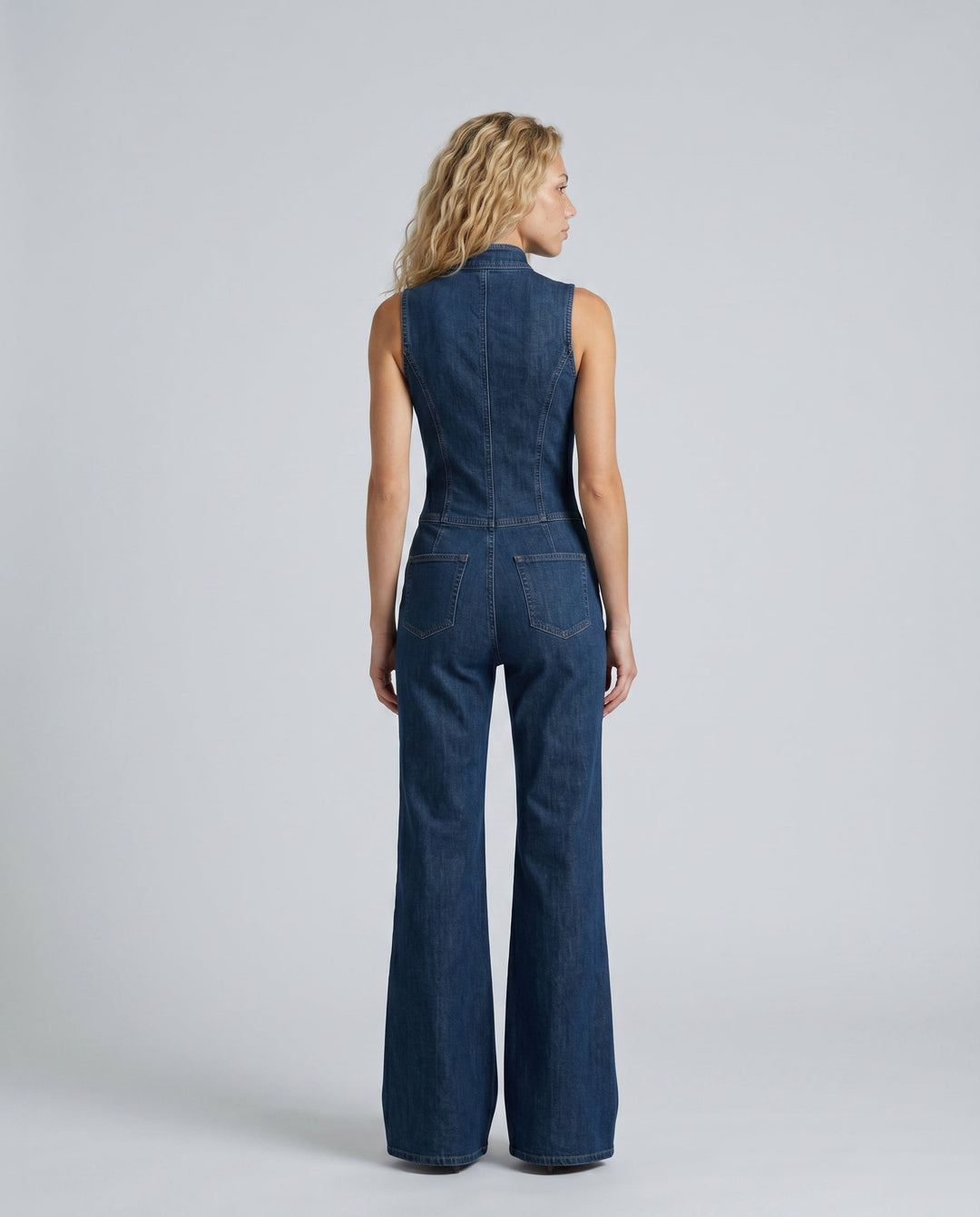 Kesiana | Women's Wide-Leg Elegant Denim Sleeveless Jumpsuit — 2