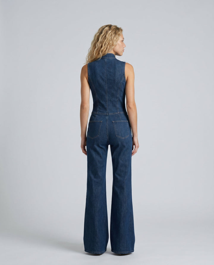 Kesiana | Women's Wide-Leg Elegant Denim Sleeveless Jumpsuit — 2