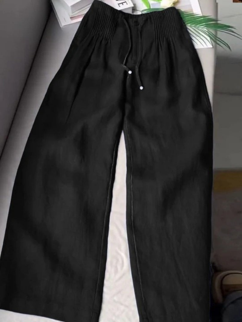 Kesiella | Women's Linen Stylish Wide-Leg Pants — Black