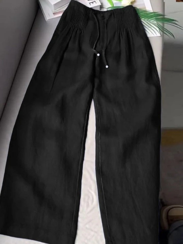 Kesiella | Women's Linen Stylish Wide-Leg Pants — Black