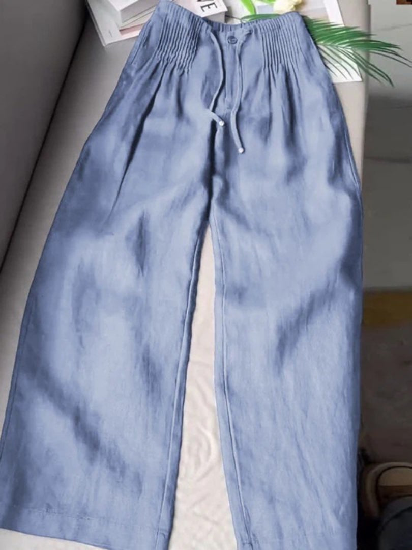 Kesiella | Women's Linen Stylish Wide-Leg Pants — Blue