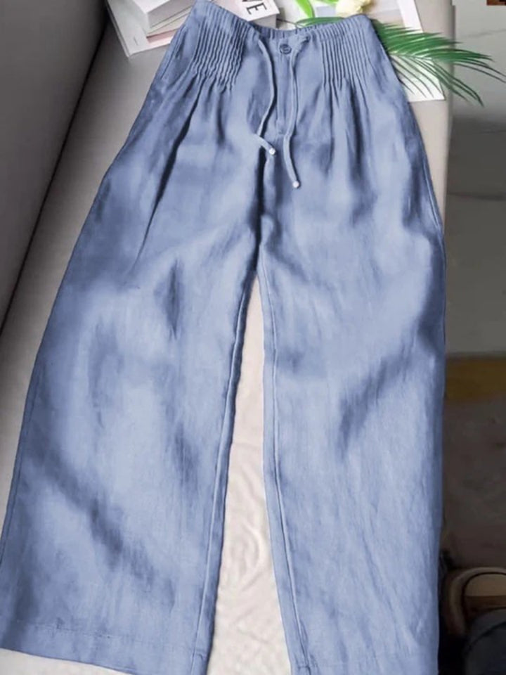 Kesiella | Women's Linen Stylish Wide-Leg Pants — Blue