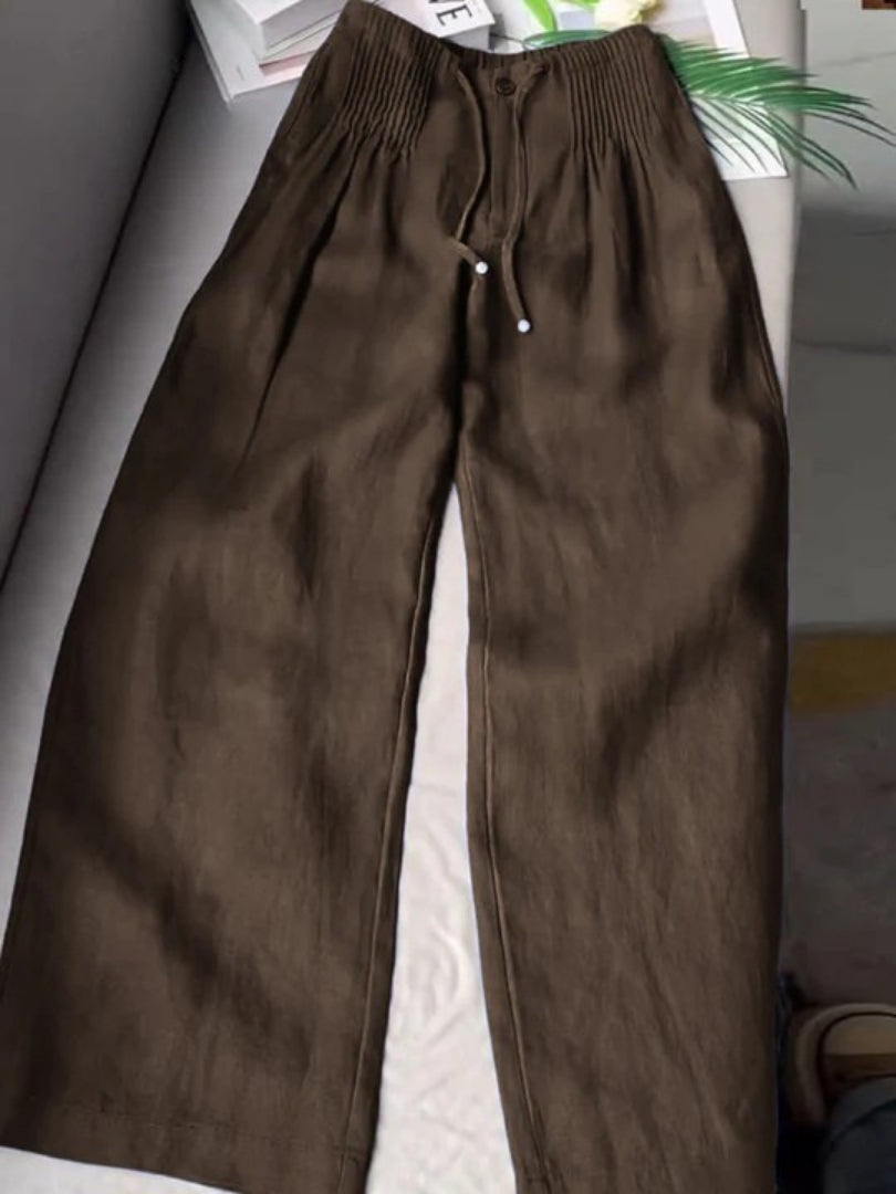 Kesiella | Women's Linen Stylish Wide-Leg Pants — Coffee Brown