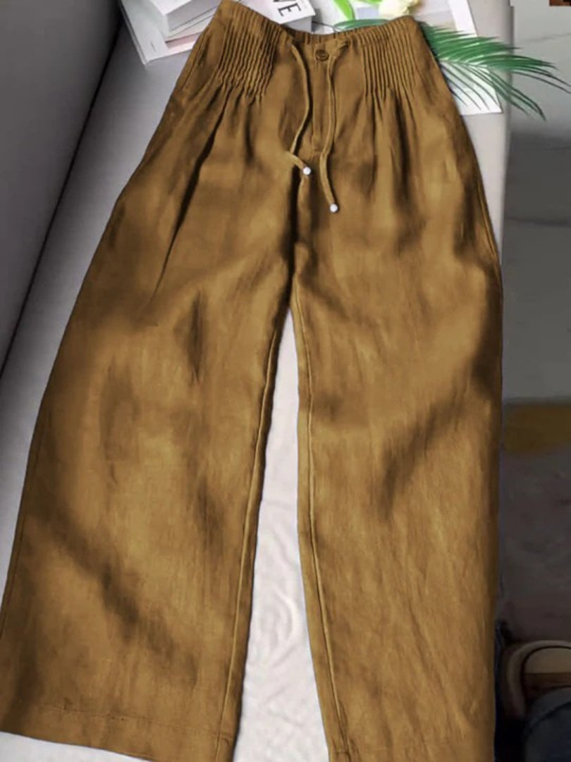 Kesiella | Women's Linen Stylish Wide-Leg Pants — Khaki