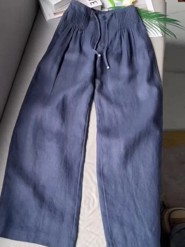 Kesiella | Women's Linen Stylish Wide-Leg Pants — Navy Blue