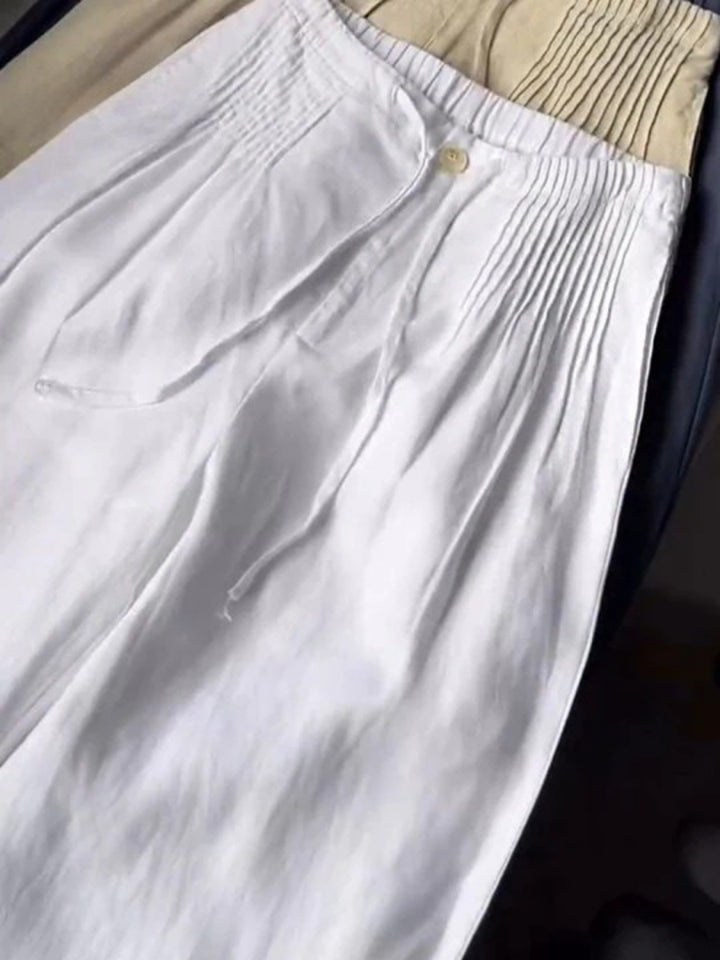 Kesiella | Women's Linen Stylish Wide-Leg Pants — White