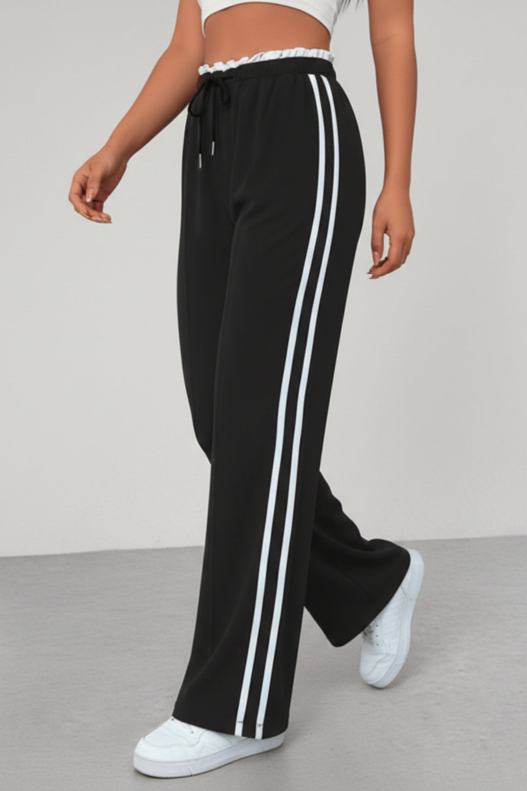 Kesiora | Women's Wide-Leg Linen Wide Leg Trousers Pants — Black