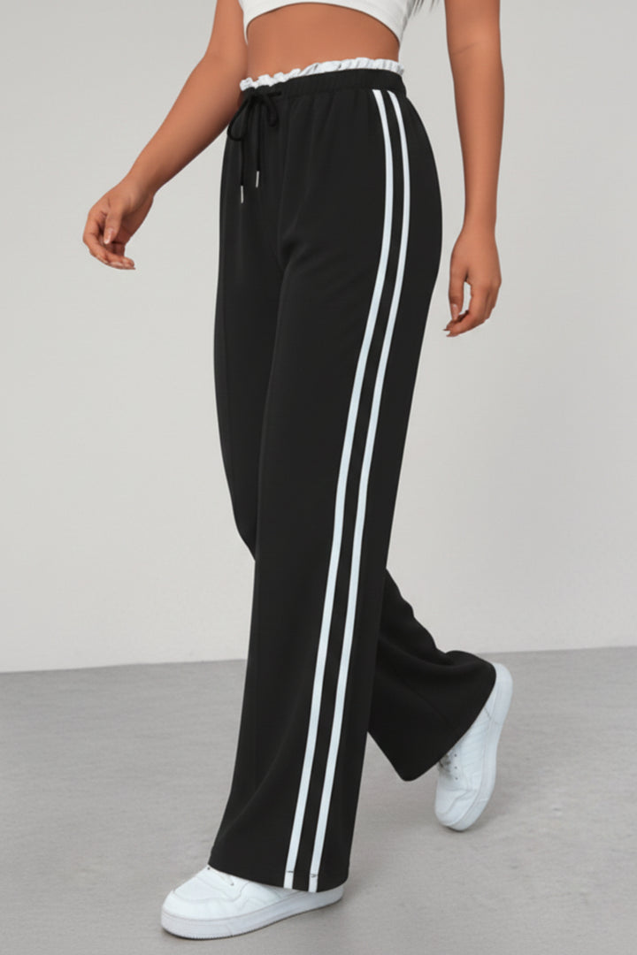Kesiora | Women's Wide-Leg Linen Wide Leg Trousers Pants — Black