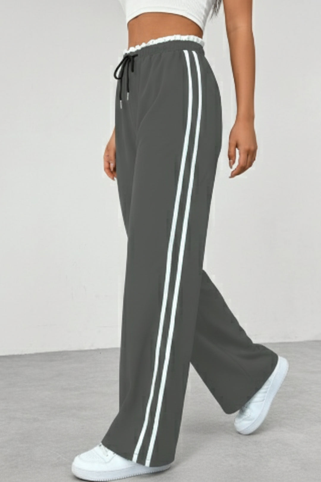 Kesiora | Women's Wide-Leg Linen Wide Leg Trousers Pants — Grey
