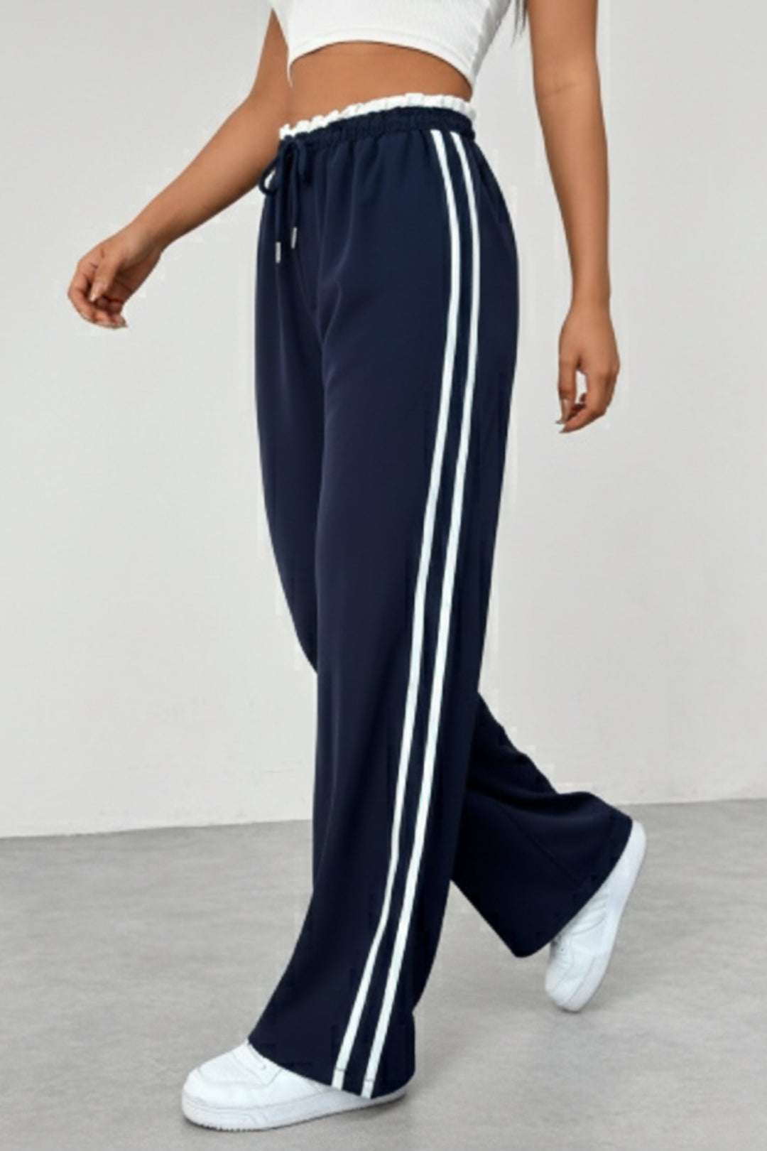 Kesiora | Women's Wide-Leg Linen Wide Leg Trousers Pants — Navy