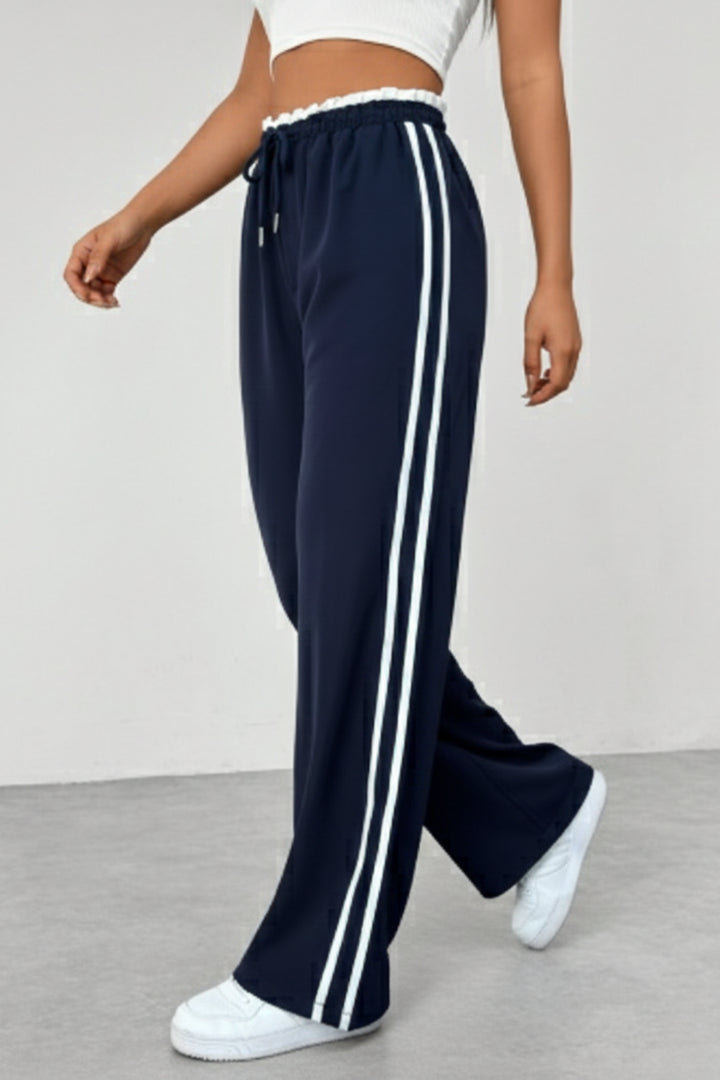 Kesiora | Women's Wide-Leg Linen Wide Leg Trousers Pants — Navy
