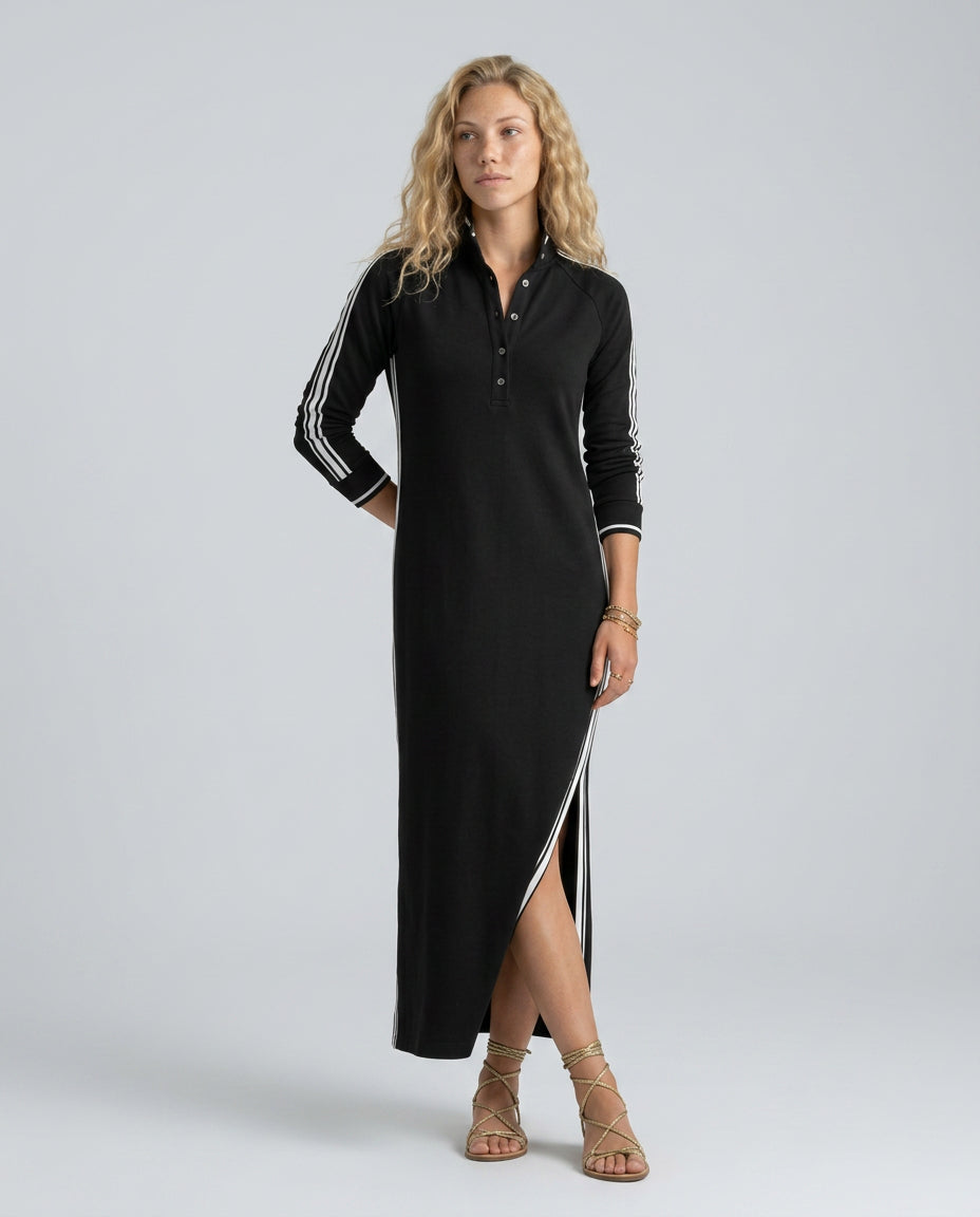Kira | Women's Wedding Guest Elegant Button-Down Maxi Dress with Contrast Trim Dresses — 1
