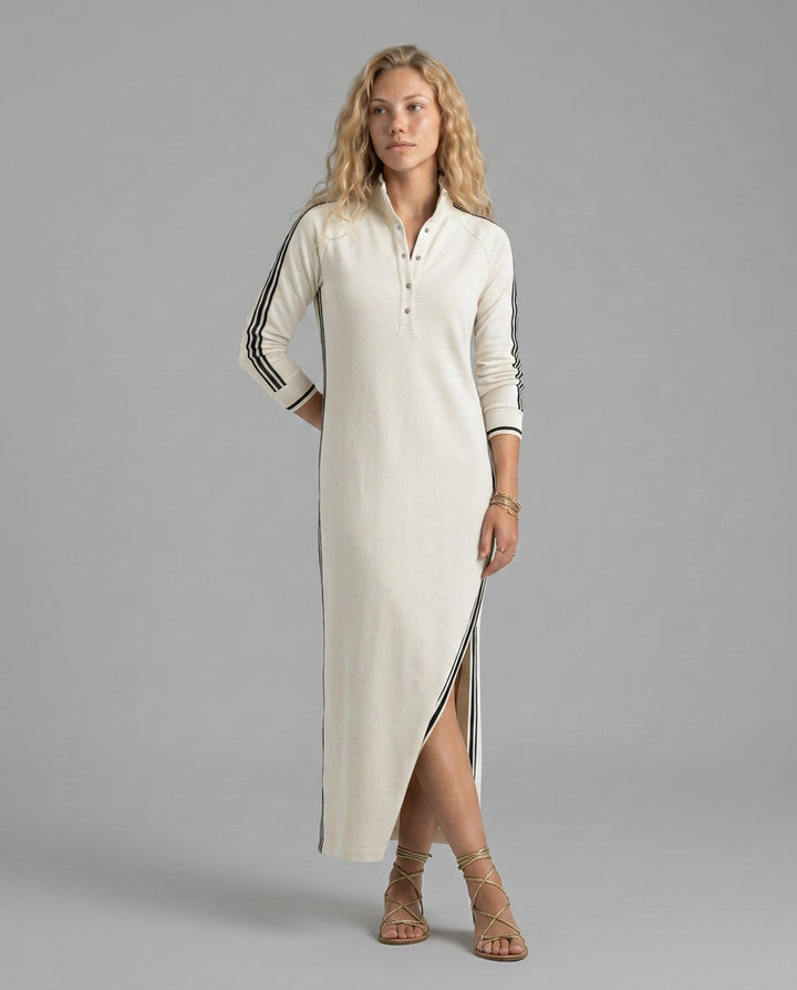 Kira | Women's Wedding Guest Elegant Button-Down Maxi Dress with Contrast Trim Dresses — White