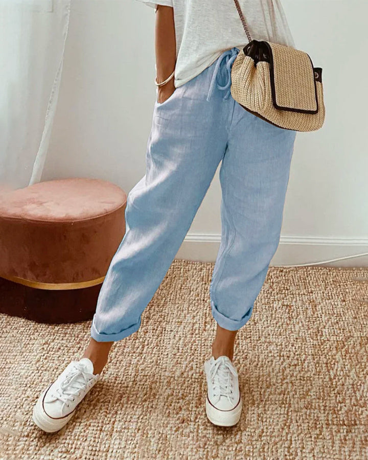 Liana | Women's Casual Stretch Stilvolle Freizeit-Leinenhose Tops — Blau
