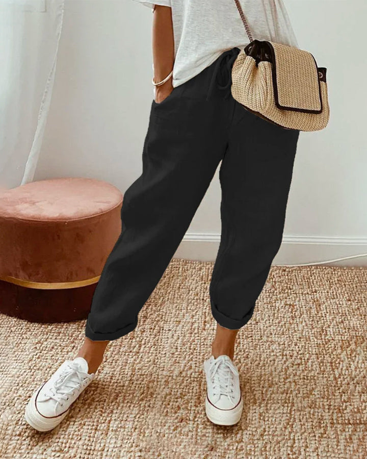 Liana | Women's Casual Stretch Stilvolle Freizeit-Leinenhose Tops — 2