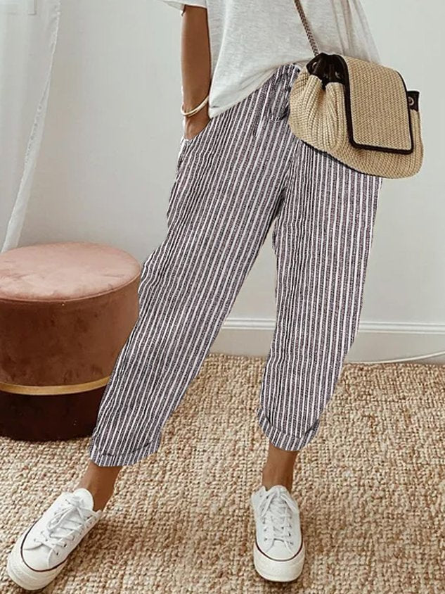 Liana | Women's Casual Stretch Stilvolle Freizeit-Leinenhose Tops — Grau
