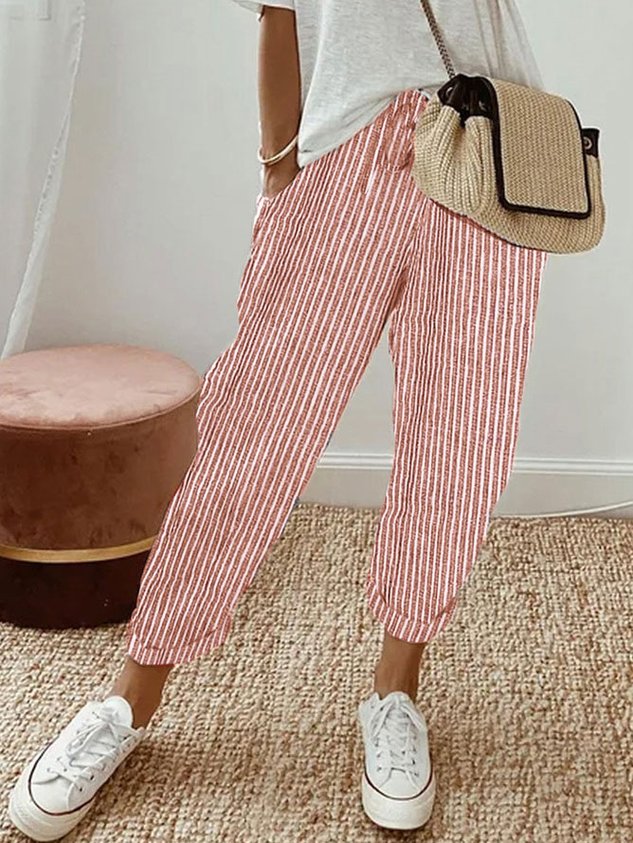 Liana | Women's Casual Stretch Stilvolle Freizeit-Leinenhose Tops — Rot