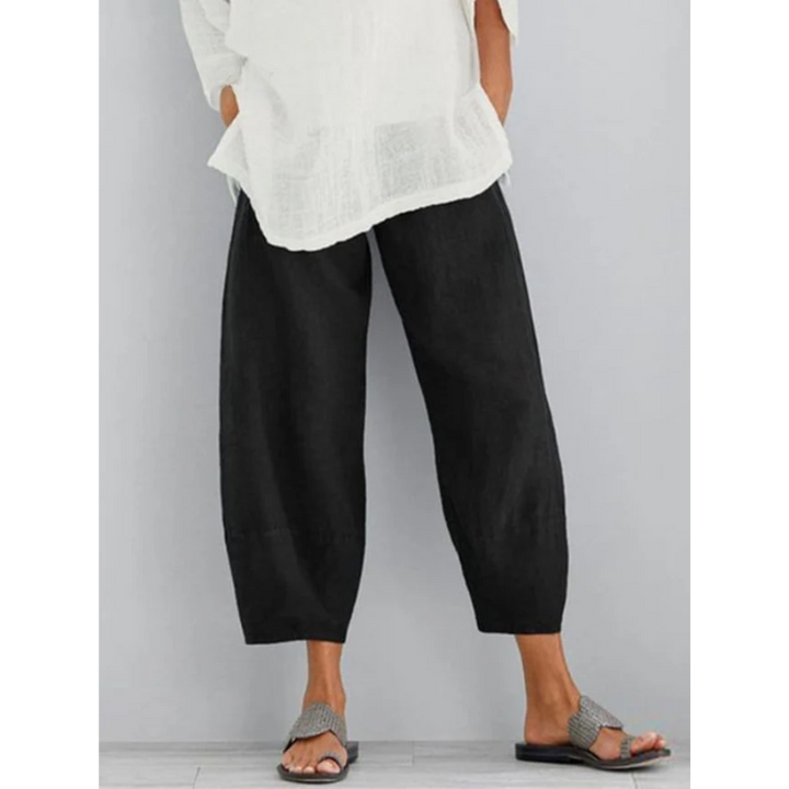 Liorienne | Women's Wide-Leg Trousers Taupe Linen-Look Cropped Wide Leg for — Black