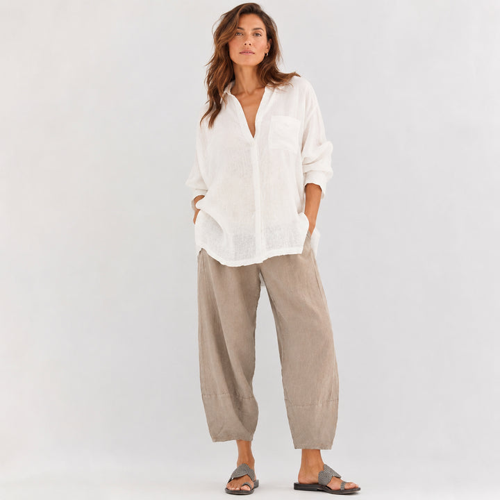 Liorienne | Women's Wide-Leg Trousers Taupe Linen-Look Cropped Wide Leg for — 2