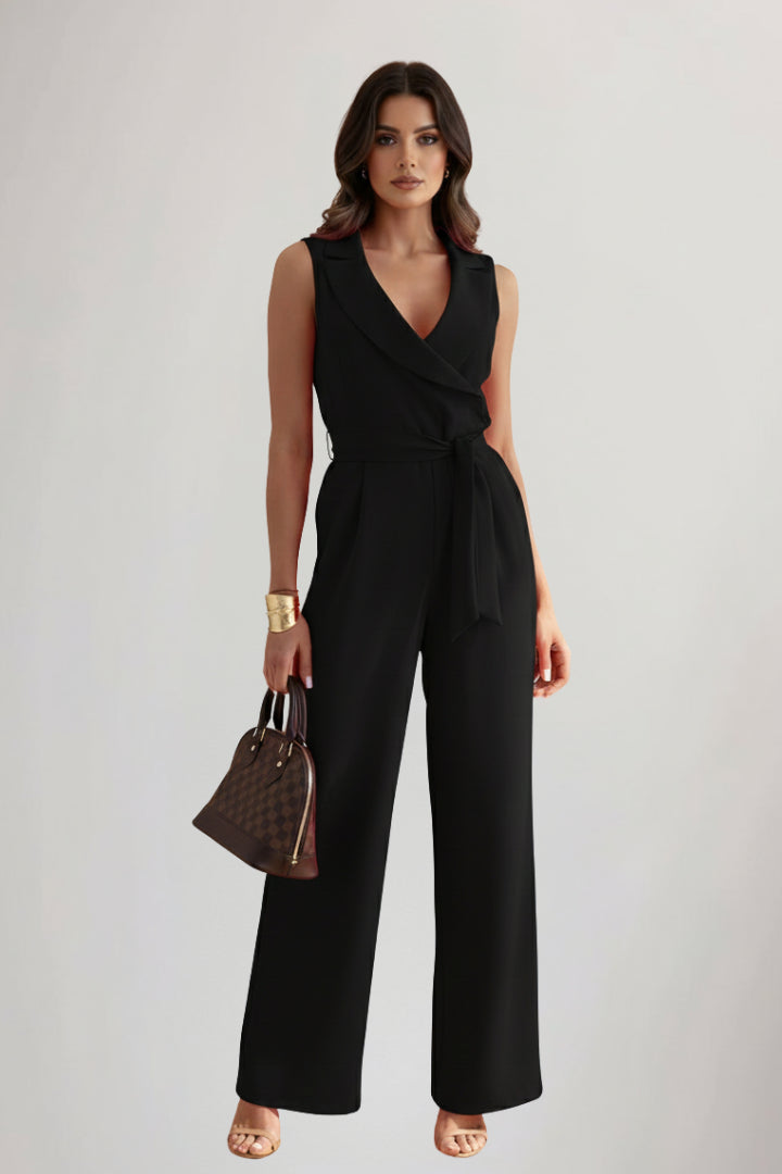 Lisedessa | Tie-Waist V-Neck Sleeveless Wide Leg Jumpsuit