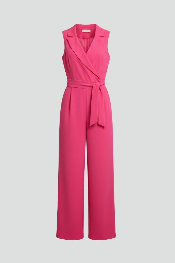 Lisedessa | Tie-Waist V-Neck Sleeveless Wide Leg Jumpsuit