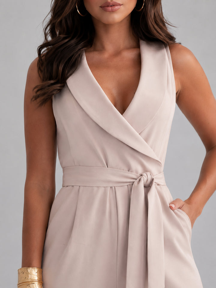 Lisestine | Women's Elegant Effortless Wrap Front Wide Leg Jumpsuit — 2