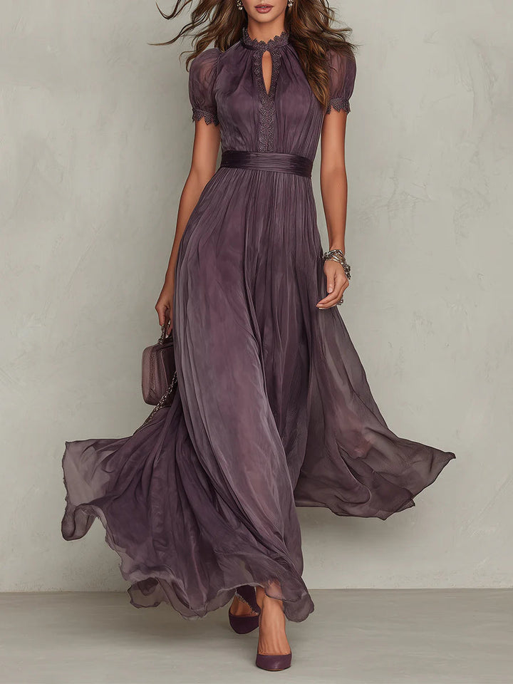 Lisetteessa | Women's Elegant Formal Maxi Dress Mauve Chiffon Lace Trim for — 1