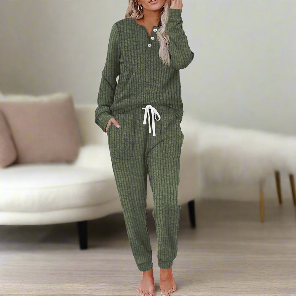 Lisetteetta | Women's Two-Piece Matching Cozy Two Piece Loungewear Set — Dark Green