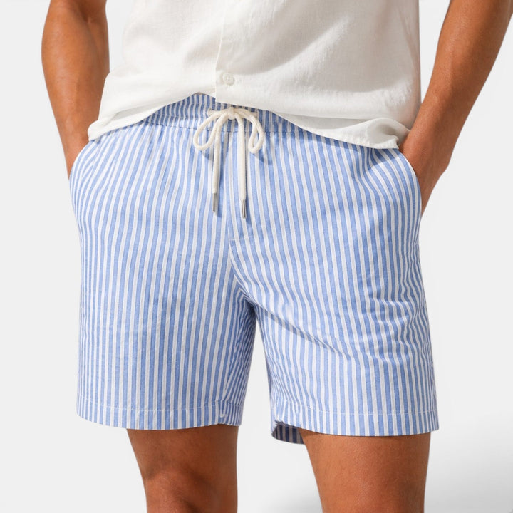 Livessa | Women's Denim High-Waist Casual Striped Beach Shorts — 1