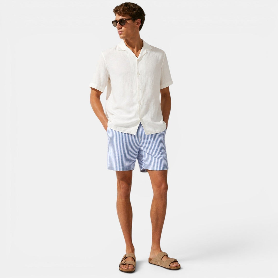 Livessa | Women's Denim High-Waist Casual Striped Beach Shorts — 2