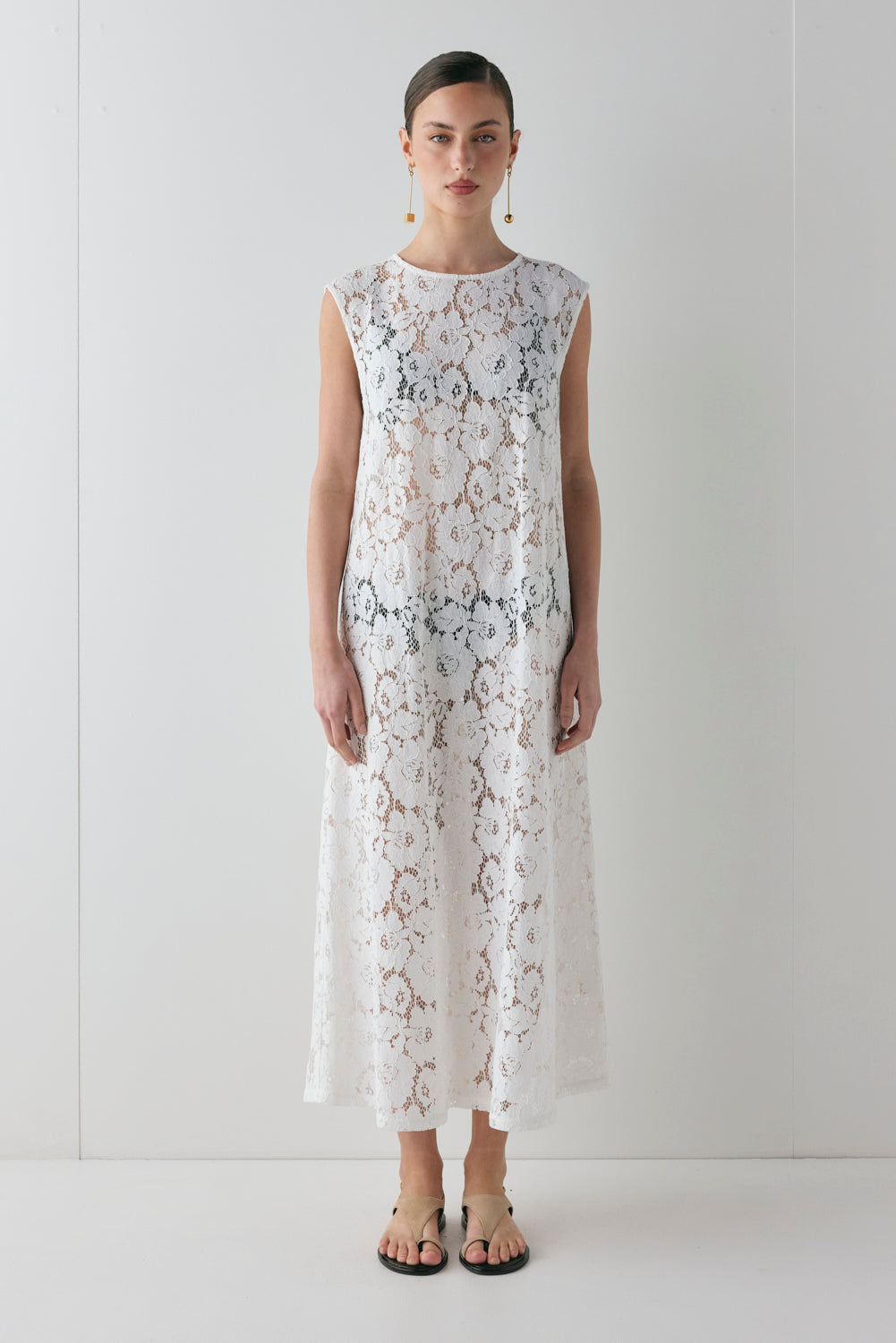 Livria | Women's Elegant Lace Midi Dress White — 1