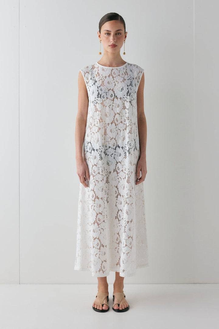Livria | Women's Elegant Lace Midi Dress White — 1