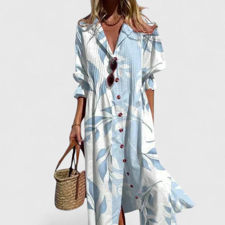 Livwen | Women's Elegant Trendy Floral Button Front Dress — 1