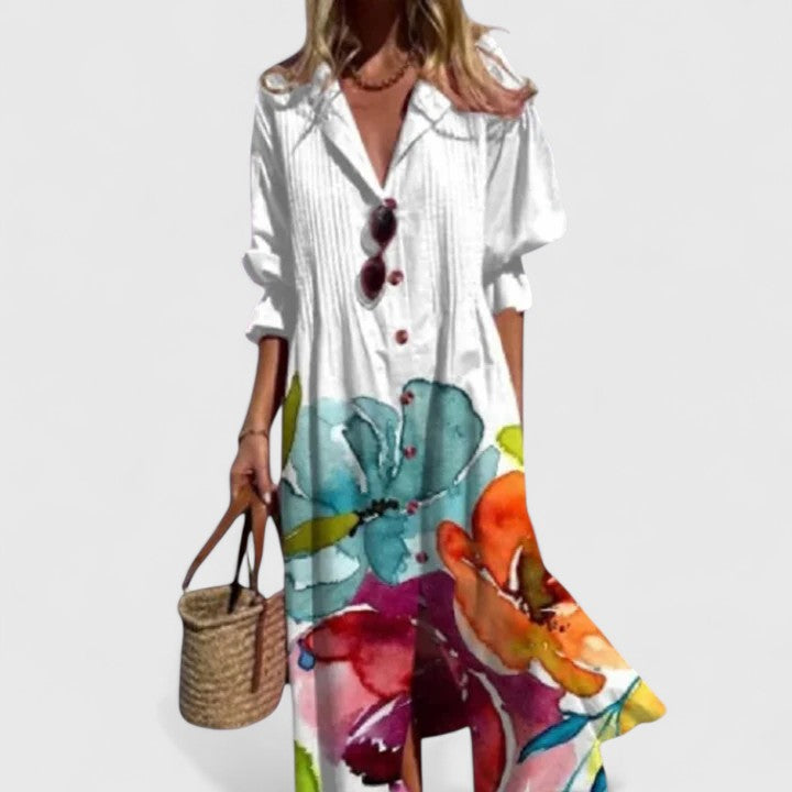 Livwen | Women's Elegant Trendy Floral Button Front Dress — 2