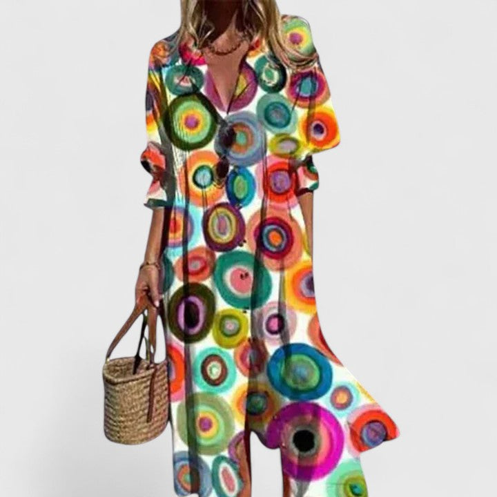 Livwen | Women's Elegant Trendy Floral Button Front Dress — Multicolored 2