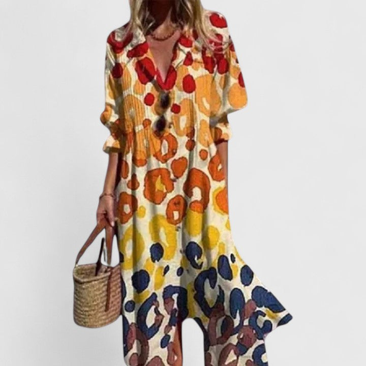 Livwen | Women's Elegant Trendy Floral Button Front Dress — Yellow