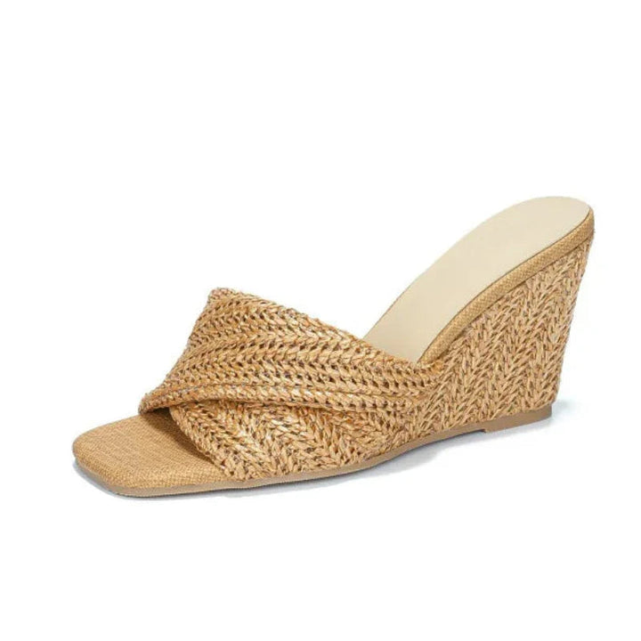 Lumiine | Women's Comfortable Woven Raffia Slip-On Wedge Sandals for Everyday — Brown