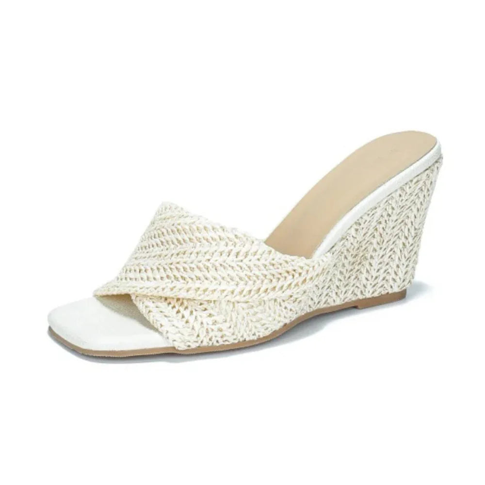 Lumiine | Women's Comfortable Woven Raffia Slip-On Wedge Sandals for Everyday — White