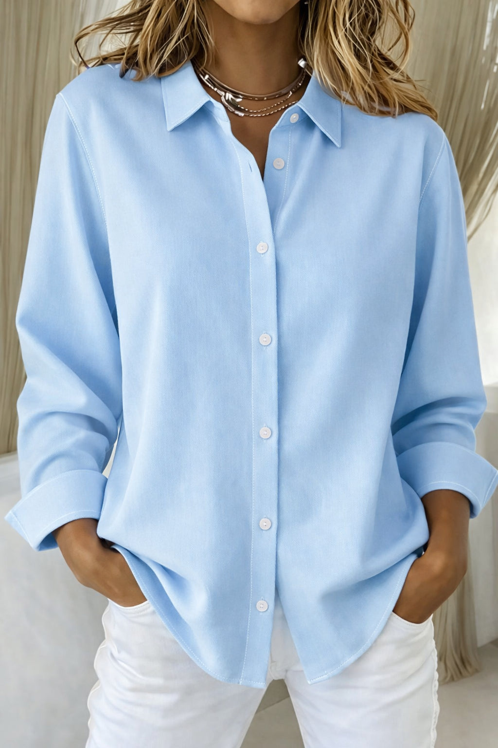 Lumimira | Women's Casual Relaxed Button Down Shirt — Blue