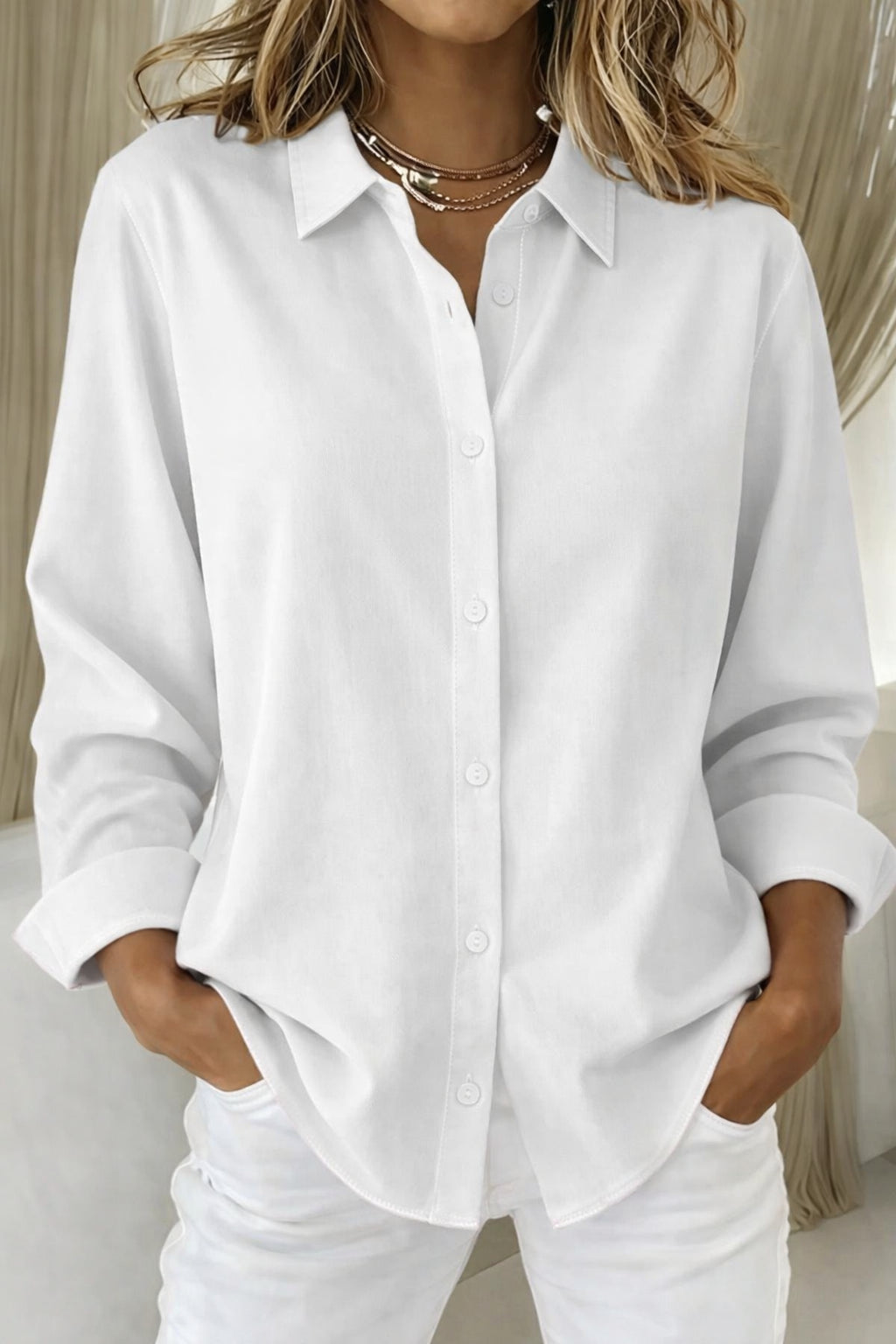 Lumimira | Women's Casual Relaxed Button Down Shirt — White