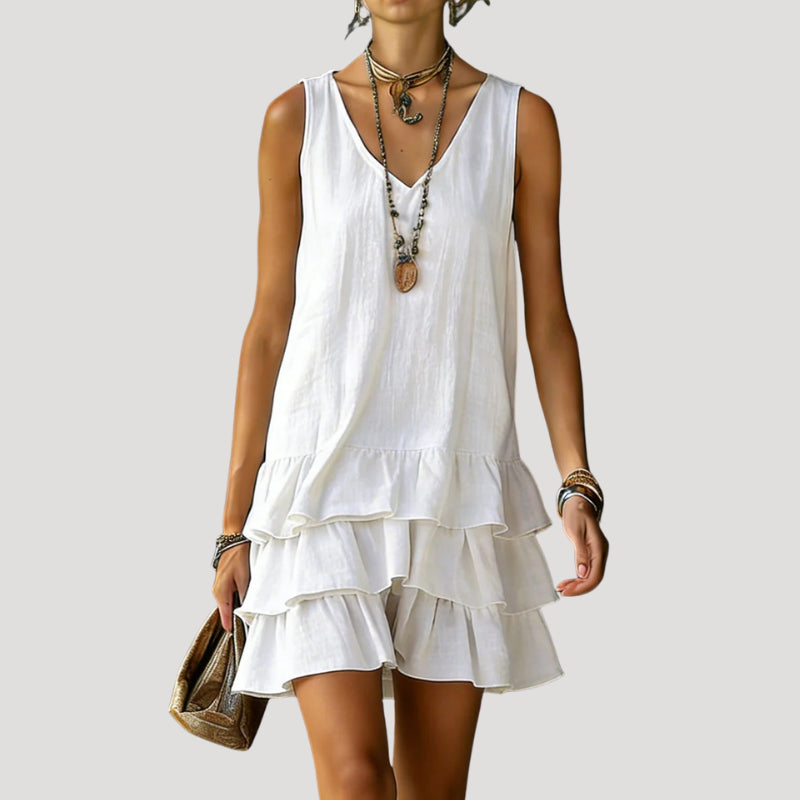 Lumivanne | Women's Elegant Sleeveless Tiered Mini Dress Linen Beach Wear — 1