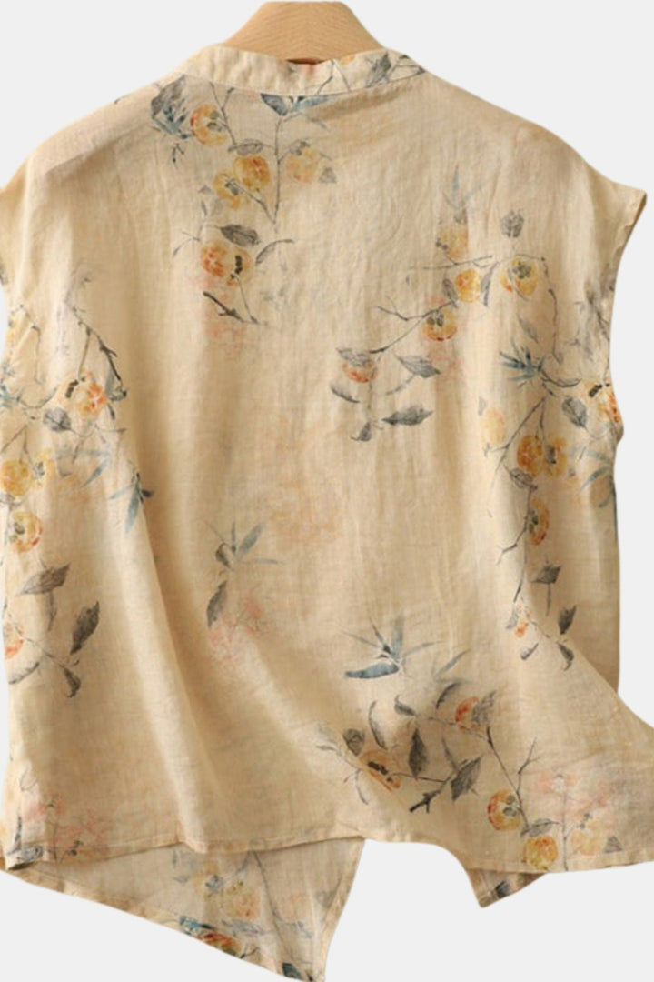 Lunina | Women's Linen Floral Sleeveless Blouse | Casual Top — 2